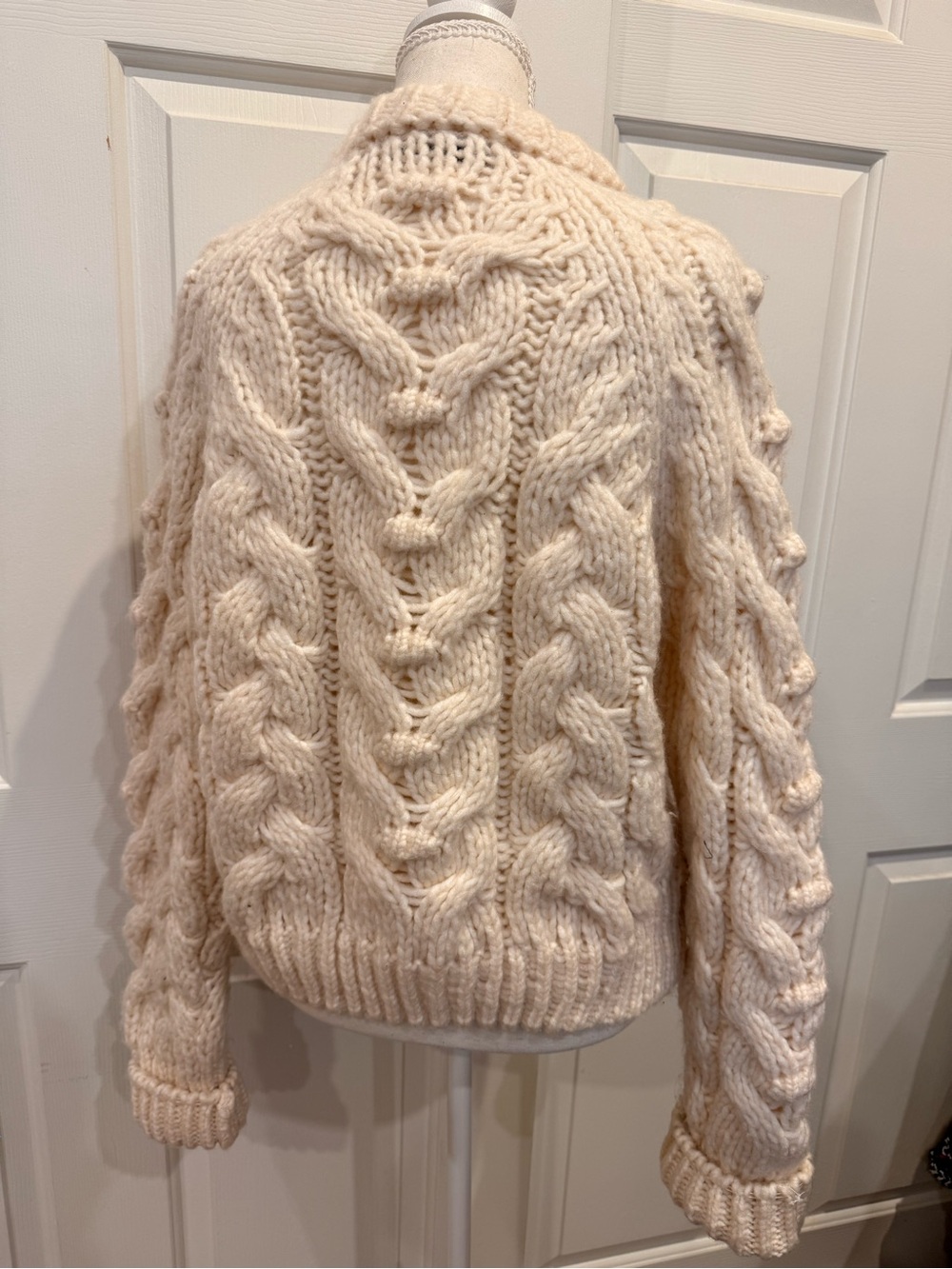 ZARA Chunky Cable Knit Bobble Sweater Cream Wool Blend M - Picture 6 of 6